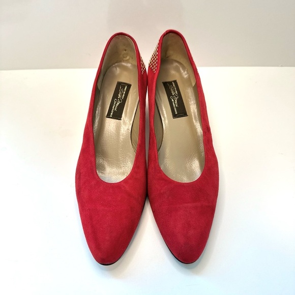 Sesto Meucci Red Suede Studded Heel Pumps – Size 8.5M – Made in Italy - Picture 3 of 10